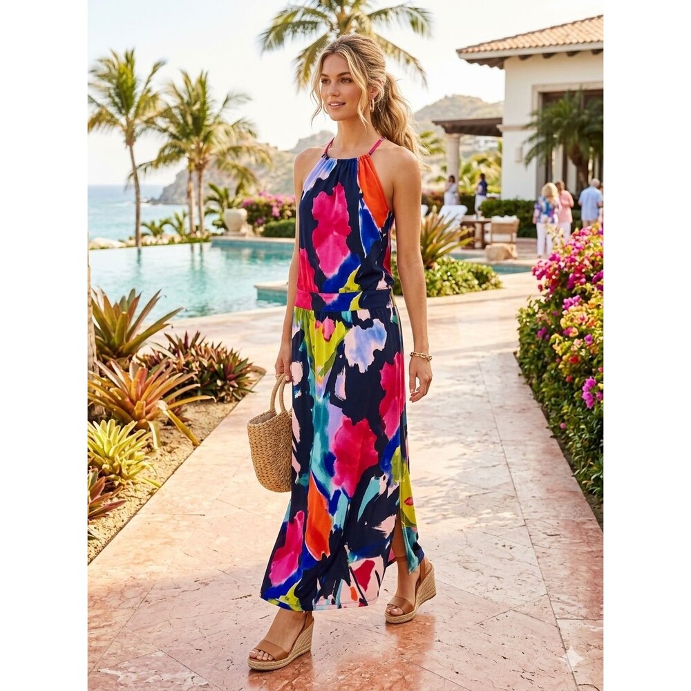 NWOT Trina Turk Shirley Artsy Halter Dopamine Maxi Dress Size 4 Colorful Party